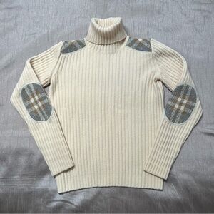🔥BURBERRY White Check Elbow Patch Merino
Wool Turtleneck Sweater Size S
